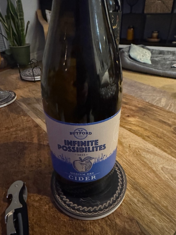A bottle of Butford Infinite Possibilities medium dry cider