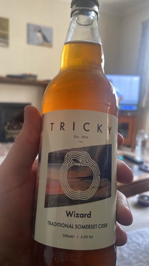 A bottle of Tricky Wizard traditional Somerset cider